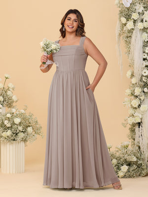 Chiffon A-Line/Princess Square Neck Sleeveless Plus Size Bridesmaid Dresses with Pleats