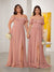 Chiffon A-Line/Princess Off-the-Shoulder Short Sleeves Ruched Bridesmaid Dresses