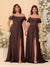 Chiffon A-Line/Princess Off-the-Shoulder Short Sleeves Ruched Bridesmaid Dresses