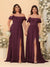 Chiffon A-Line/Princess Off-the-Shoulder Short Sleeves Ruched Bridesmaid Dresses