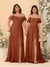 Chiffon A-Line/Princess Off-the-Shoulder Short Sleeves Ruched Bridesmaid Dresses