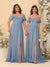Chiffon A-Line/Princess Off-the-Shoulder Short Sleeves Ruched Bridesmaid Dresses