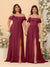Chiffon A-Line/Princess Off-the-Shoulder Short Sleeves Ruched Bridesmaid Dresses