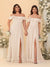 Chiffon A-Line/Princess Off-the-Shoulder Short Sleeves Ruched Bridesmaid Dresses