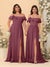 Chiffon A-Line/Princess Off-the-Shoulder Short Sleeves Ruched Bridesmaid Dresses