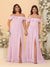 Chiffon A-Line/Princess Off-the-Shoulder Short Sleeves Ruched Bridesmaid Dresses