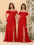 Chiffon A-Line/Princess Off-the-Shoulder Short Sleeves Ruched Bridesmaid Dresses