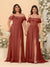 Chiffon A-Line/Princess Off-the-Shoulder Short Sleeves Ruched Bridesmaid Dresses