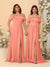 Chiffon A-Line/Princess Off-the-Shoulder Short Sleeves Ruched Bridesmaid Dresses