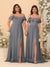 Chiffon A-Line/Princess Off-the-Shoulder Short Sleeves Ruched Bridesmaid Dresses
