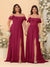 Chiffon A-Line/Princess Off-the-Shoulder Short Sleeves Ruched Bridesmaid Dresses