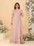 Chiffon A-Line/Princess Off-the-Shoulder Short Sleeves Plus Size Bridesmaid Dresses with Side Slit