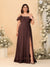 Chiffon A-Line/Princess Off-the-Shoulder Short Sleeves Plus Size Bridesmaid Dresses with Side Slit