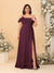 Chiffon A-Line/Princess Off-the-Shoulder Short Sleeves Plus Size Bridesmaid Dresses with Side Slit