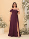 Chiffon A-Line/Princess Off-the-Shoulder Short Sleeves Plus Size Bridesmaid Dresses with Side Slit