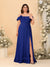 Chiffon A-Line/Princess Off-the-Shoulder Short Sleeves Plus Size Bridesmaid Dresses with Side Slit