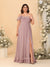Chiffon A-Line/Princess Off-the-Shoulder Short Sleeves Plus Size Bridesmaid Dresses with Side Slit