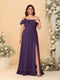 Chiffon A-Line/Princess Off-the-Shoulder Short Sleeves Plus Size Bridesmaid Dresses with Side Slit