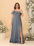 Chiffon A-Line/Princess Off-the-Shoulder Short Sleeves Plus Size Bridesmaid Dresses with Side Slit