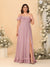 Chiffon A-Line/Princess Off-the-Shoulder Short Sleeves Plus Size Bridesmaid Dresses with Side Slit