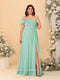 Chiffon A-Line/Princess Off-the-Shoulder Short Sleeves Plus Size Bridesmaid Dresses with Side Slit