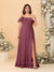 Chiffon A-Line/Princess Off-the-Shoulder Short Sleeves Plus Size Bridesmaid Dresses with Side Slit