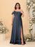 Chiffon A-Line/Princess Off-the-Shoulder Short Sleeves Plus Size Bridesmaid Dresses with Side Slit