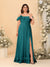 Chiffon A-Line/Princess Off-the-Shoulder Short Sleeves Plus Size Bridesmaid Dresses with Side Slit