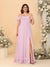 Chiffon A-Line/Princess Off-the-Shoulder Short Sleeves Plus Size Bridesmaid Dresses with Side Slit