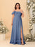 Chiffon A-Line/Princess Off-the-Shoulder Short Sleeves Plus Size Bridesmaid Dresses with Side Slit