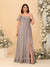 Chiffon A-Line/Princess Off-the-Shoulder Short Sleeves Plus Size Bridesmaid Dresses with Side Slit