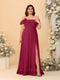 Chiffon A-Line/Princess Off-the-Shoulder Short Sleeves Plus Size Bridesmaid Dresses with Side Slit
