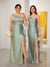 Sheath/Column One-Shoulder Sleeveless Split Side Bridesmaid Dresses with Ruffles