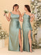 Sheath/Column One-Shoulder Sleeveless Split Side Bridesmaid Dresses with Ruffles