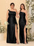 Sheath/Column One-Shoulder Sleeveless Split Side Bridesmaid Dresses with Ruffles
