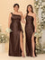 Sheath/Column One-Shoulder Sleeveless Split Side Bridesmaid Dresses with Ruffles