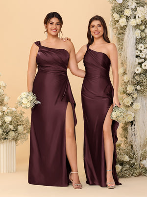 Sheath/Column One-Shoulder Sleeveless Split Side Bridesmaid Dresses with Ruffles