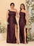 Sheath/Column One-Shoulder Sleeveless Split Side Bridesmaid Dresses with Ruffles