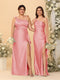 Sheath/Column One-Shoulder Sleeveless Split Side Bridesmaid Dresses with Ruffles