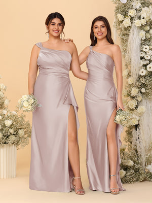 Sheath/Column One-Shoulder Sleeveless Split Side Bridesmaid Dresses with Ruffles