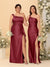 Sheath/Column One-Shoulder Sleeveless Split Side Bridesmaid Dresses with Ruffles
