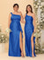 Sheath/Column One-Shoulder Sleeveless Split Side Bridesmaid Dresses with Ruffles