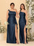 Sheath/Column One-Shoulder Sleeveless Split Side Bridesmaid Dresses with Ruffles