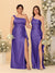 Sheath/Column One-Shoulder Sleeveless Split Side Bridesmaid Dresses with Ruffles