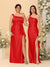 Sheath/Column One-Shoulder Sleeveless Split Side Bridesmaid Dresses with Ruffles