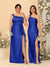 Sheath/Column One-Shoulder Sleeveless Split Side Bridesmaid Dresses with Ruffles
