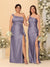 Sheath/Column One-Shoulder Sleeveless Split Side Bridesmaid Dresses with Ruffles