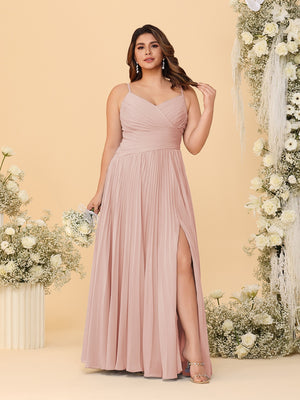 A-Line/Princess Spaghetti Straps Sleeveless Ruched Bridesmaid Dresses with Side Slit