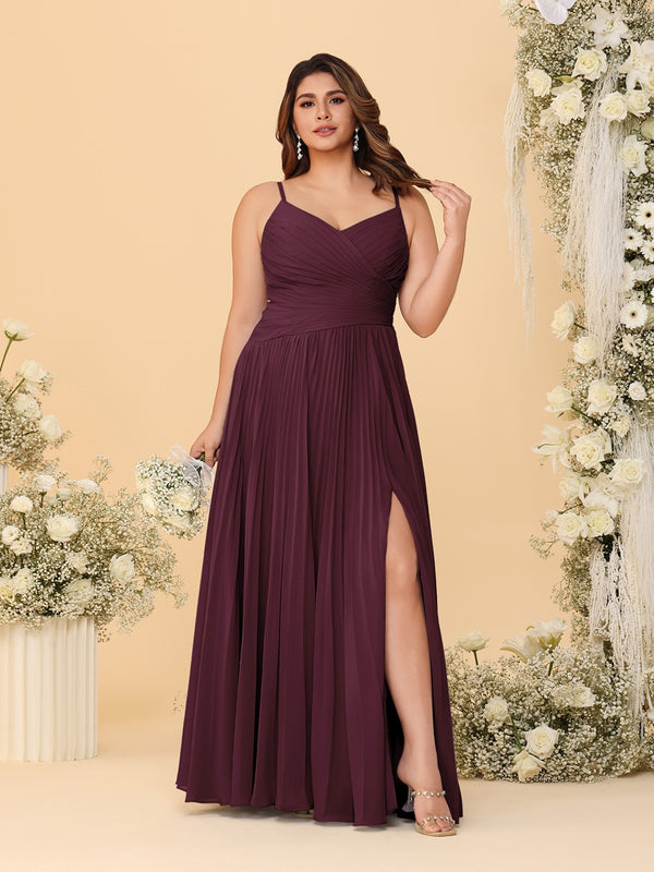 A-Line/Princess Spaghetti Straps Sleeveless Ruched Bridesmaid Dresses with Side Slit