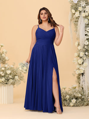 A-Line/Princess Spaghetti Straps Sleeveless Ruched Bridesmaid Dresses with Side Slit